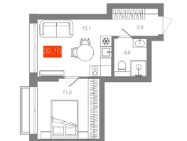 Продается 1-комнатная квартира  Квартал ЩА, сек 2.1, 32.1  м&sup2;, 7190000 рублей