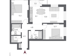 Продается 3-комнатная квартира ЖК ОСКАР, дом 2, 73.4  м&sup2;, 15910000 рублей