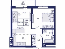 Продается 2-комнатная квартира ЖК Горизонт, дом 2, 40.2  м&sup2;, 7000000 рублей