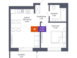 Продается 1-комнатная квартира ЖК Звезда, дом 2, 37.07  м&sup2;, 8100000 рублей