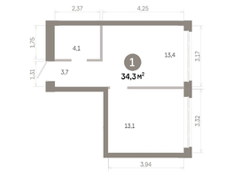Продается 1-комнатная квартира  Квартал Молодость, дом 1, 34.3  м&sup2;, 6170000 рублей
