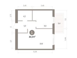Продается 1-комнатная квартира ЖК Пшеница, дом 5.2, 44.36  м&sup2;, 6760000 рублей