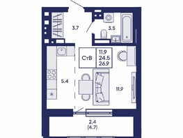 Продается Студия ЖК Горизонт, дом 2, 26.9  м&sup2;, 7450000 рублей