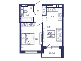 Продается 2-комнатная квартира ЖК Сподвижники, дом 2, 40.5  м&sup2;, 5450000 рублей