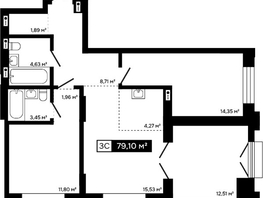 Продается 2-комнатная квартира ЖК Платина, 66.59  м&sup2;, 22582000 рублей