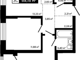 Продается 2-комнатная квартира ЖК Платина, 56.67  м&sup2;, 20269000 рублей