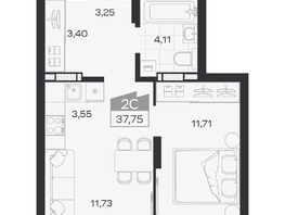 Продается 2-комнатная квартира ЖК Квартал 54, дом 1, 37.75  м&sup2;, 7288000 рублей