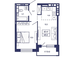Продается 2-комнатная квартира ЖК Сподвижники, дом 2, 40.2  м&sup2;, 7150000 рублей
