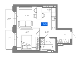 Продается 1-комнатная квартира ЖК 1956 на улице Станиславского, 35.9  м&sup2;, 6590000 рублей