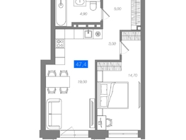 Продается 1-комнатная квартира ЖК 1956 на улице Станиславского, 47.4  м&sup2;, 8490000 рублей