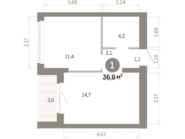 Продается 1-комнатная квартира  Квартал Молодость, дом 1, 36.55  м&sup2;, 6400000 рублей