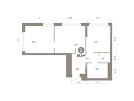 Продается 2-комнатная квартира  Квартал Молодость, дом 1, 58.53  м&sup2;, 9430000 рублей