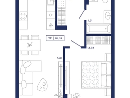 Продается 1-комнатная квартира ЖК Юнити Центр, 46.95  м&sup2;, 10800000 рублей