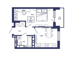 Продается 1-комнатная квартира ЖК Сподвижники, дом 3, 37.4  м&sup2;, 6300000 рублей