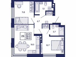 Продается 2-комнатная квартира ЖК Сила леса, корп 2, 58  м&sup2;, 9450000 рублей