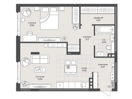 Продается 1-комнатная квартира ЖК Новый Кедровый, дом 2, 59.23  м&sup2;, 10950000 рублей