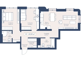 Продается 2-комнатная квартира ЖК Виларт, дом 2, 68.84  м&sup2;, 14600000 рублей