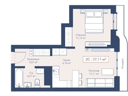 Продается 1-комнатная квартира ЖК Виларт, дом 2, 37.11  м&sup2;, 10700000 рублей