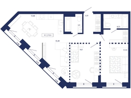 Продается 2-комнатная квартира ЖК Юнити Центр, 77.5  м&sup2;, 18900000 рублей