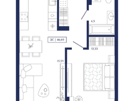 Продается 1-комнатная квартира ЖК Юнити Центр, 46.69  м&sup2;, 12500000 рублей