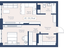 Продается 1-комнатная квартира ЖК Виларт, дом 2, 51.64  м&sup2;, 11180000 рублей