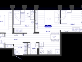 Продается 3-комнатная квартира ЖК Баланс, 4 очередь, 69.19  м&sup2;, 11050000 рублей