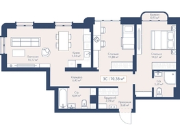 Продается 2-комнатная квартира ЖК Виларт, дом 2, 70.38  м&sup2;, 14400000 рублей