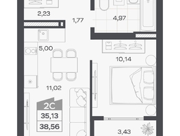Продается 2-комнатная квартира ЖК Квартал 54, дом 1, 35.13  м&sup2;, 7008000 рублей
