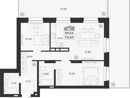 Продается 3-комнатная квартира ЖК Квартал 54, дом 1, 69.64  м&sup2;, 12003000 рублей