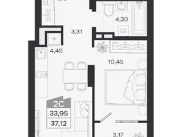Продается 2-комнатная квартира ЖК Квартал 54, дом 1, 33.95  м&sup2;, 7072000 рублей