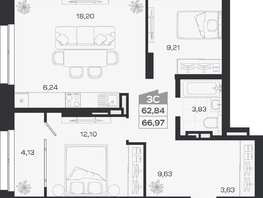 Продается 3-комнатная квартира ЖК Квартал 54, дом 1, 62.84  м&sup2;, 10733000 рублей