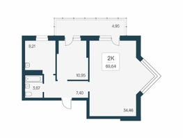 Продается 2-комнатная квартира ЖК Расцветай на Бугринской роще, 69.64  м&sup2;, 9262500 рублей