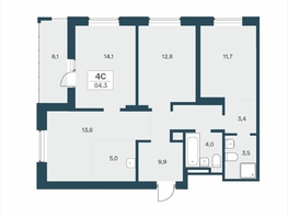 Продается 4-комнатная квартира ЖК Расцветай на Учительской, 84.3  м&sup2;, 13550000 рублей