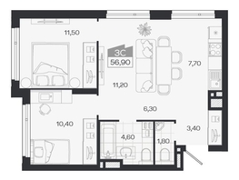 Продается 3-комнатная квартира ЖК Ясный берег, дом 33, 56.9  м&sup2;, 9613000 рублей