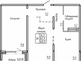Продается 2-комнатная квартира ЖК Самоцветы, Бирюза дом 2, 63.5  м&sup2;, 6550000 рублей