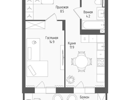 Продается 1-комнатная квартира ЖК Тетрис, корпус 1, 41.8  м&sup2;, 8259500 рублей