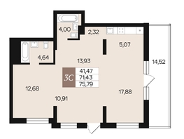 Продается 3-комнатная квартира ЖК Роза ветров, 75.79  м&sup2;, 12909300 рублей