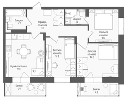 Продается 4-комнатная квартира ЖК Тетрис, корпус 1, 77.6  м&sup2;, 13576500 рублей