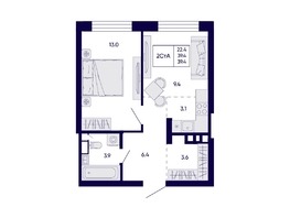 Продается 2-комнатная квартира ЖК Цитатум, 39.4  м&sup2;, 8350000 рублей