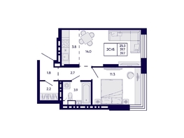 Продается 2-комнатная квартира ЖК Цитатум, 39.7  м&sup2;, 8200000 рублей