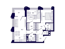 Продается 3-комнатная квартира ЖК Цитатум, 63.7  м&sup2;, 10990000 рублей