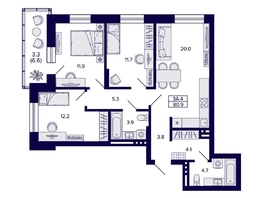 Продается 3-комнатная квартира ЖК Сподвижники, дом 1, 80.9  м&sup2;, 11500000 рублей