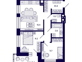Продается 2-комнатная квартира ЖК Сподвижники, дом 1, 56  м&sup2;, 7950000 рублей