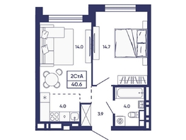 Продается 2-комнатная квартира ЖК Сподвижники, дом 2, 40.6  м&sup2;, 5300000 рублей