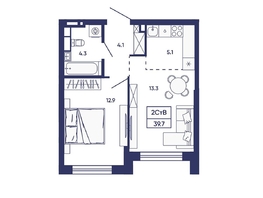 Продается 2-комнатная квартира ЖК Сподвижники, дом 2, 39.7  м&sup2;, 5250000 рублей