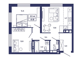 Продается 3-комнатная квартира ЖК Сподвижники, дом 2, 61.8  м&sup2;, 6950000 рублей
