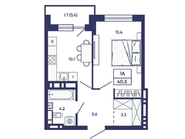 Продается 1-комнатная квартира ЖК Сподвижники, дом 2, 40.3  м&sup2;, 5100000 рублей