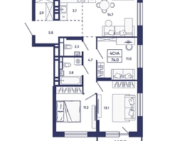 Продается 4-комнатная квартира ЖК Сподвижники, дом 2, 74  м&sup2;, 8450000 рублей