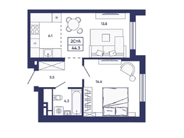 Продается 2-комнатная квартира ЖК Сподвижники, дом 3, 44.3  м&sup2;, 6600000 рублей