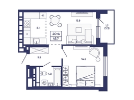 Продается 2-комнатная квартира ЖК Сподвижники, дом 3, 45.7  м&sup2;, 6900000 рублей